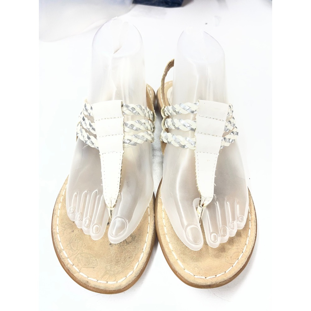 b.o.c. Born Concept‎ White Silver Braided Strappy Thong Sandals Womens 7M Z15901